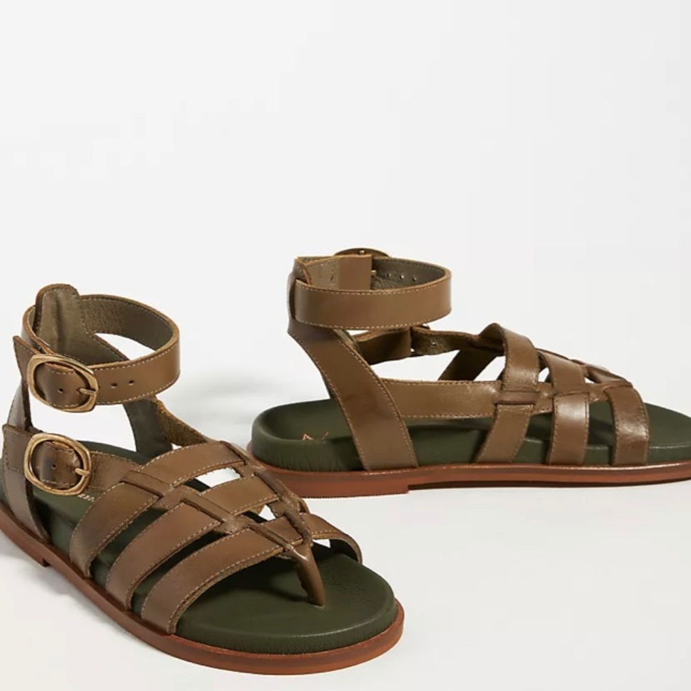 Anthropologie Double Buckle Gladiator Sandals Khaki